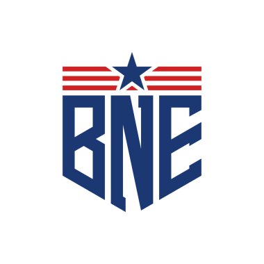 Yıldız ve Amerikan Bayrak Kayışlı Yurtsever BNE logosu. ABD Bayrağı ile BNE Logosu