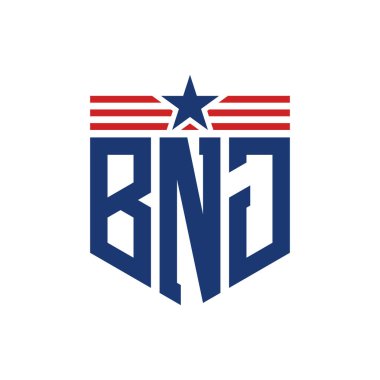 Yıldız ve Amerikan Bayrak Kayışlı Vatansever BNJ logosu. ABD Bayrağı ile BNJ Logosu