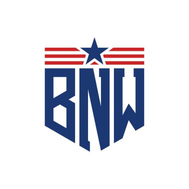 Yıldız ve Amerikan Bayrak Kayışlı Vatansever BNW logosu. ABD Bayrağı ile BNW Logosu