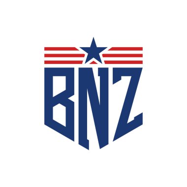 Yıldız ve Amerikan Bayrak Kayışlı Vatansever BNZ logosu. USA Flag ile BNZ Logosu