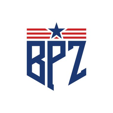 Yıldız ve Amerikan Bayrak Kayışlı Vatansever BPZ logosu. USA Flag ile BPZ Logosu