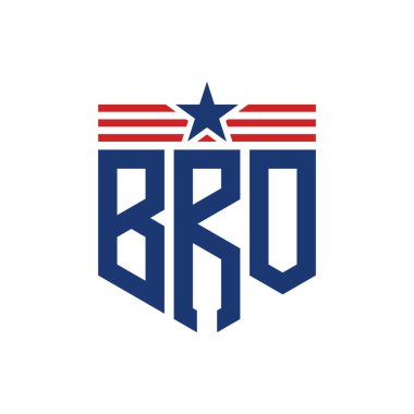 Yıldız ve Amerikan Bayrak Kayışlı Yurtsever BRO logosu. USA Flag ile BRO Logosu