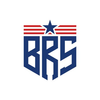 Yıldız ve Amerikan Bayrak Kayışlı Yurtsever BRS logosu. ABD Bayrağı ile BRS Harfi