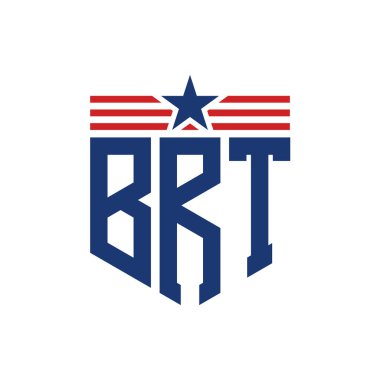 Yıldız ve Amerikan Bayrak Kayışlı Yurtsever BRT logosu. ABD Bayrağı ile BRT Logosu