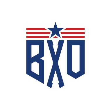 Yıldız ve Amerikan Bayrak Kayışlı Yurtsever BXO logosu. ABD Bayrağı ile BXO Logosu