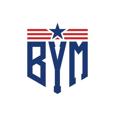 Yıldız ve Amerikan Bayrak Kayışlı Yurtsever BYM logosu. USA Flag ile BYM Logosu