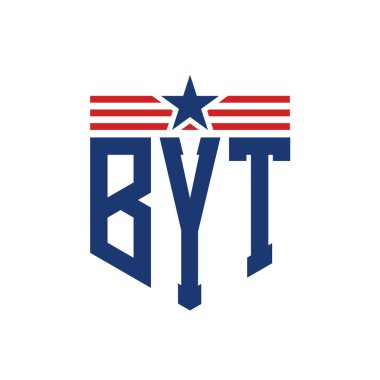 Yıldız ve Amerikan Bayrak Kayışlı Yurtsever BYT logosu. USA Flag ile BYT Logosu