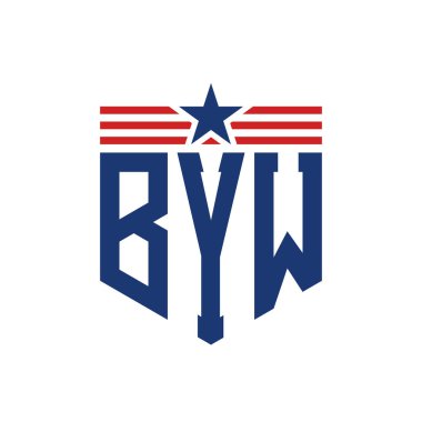 Yıldız ve Amerikan Bayrak Kayışlı Yurtsever BYW logosu. ABD Bayrağı ile BYW Logosu