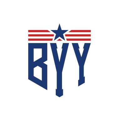 Star ve American Flag Straps 'li Vatansever BYY logosu. ABD Bayrağıyla Veda Mektubu