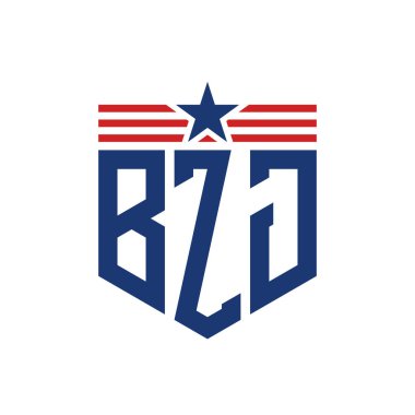 Yıldız ve Amerikan Bayrak Kayışlı Vatansever BZJ logosu. USA Flag ile BZJ Logosu