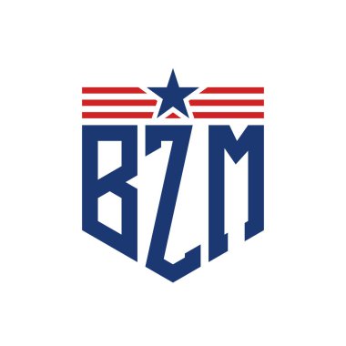 Yıldız ve Amerikan Bayrak Kayışlı Vatansever BZM logosu. USA Flag ile BZM Logosu