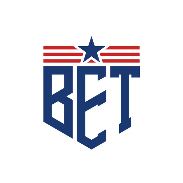 stock vector Patriotic BET Logo with Star and American Flag Straps. Letter BET Logo with USA Flag