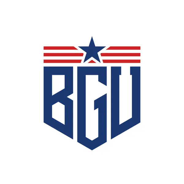 stock vector Patriotic BGU Logo with Star and American Flag Straps. Letter BGU Logo with USA Flag