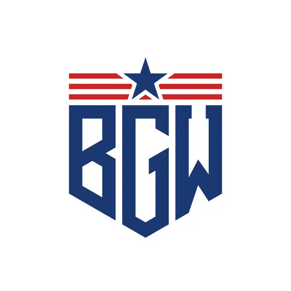 stock vector Patriotic BGW Logo with Star and American Flag Straps. Letter BGW Logo with USA Flag