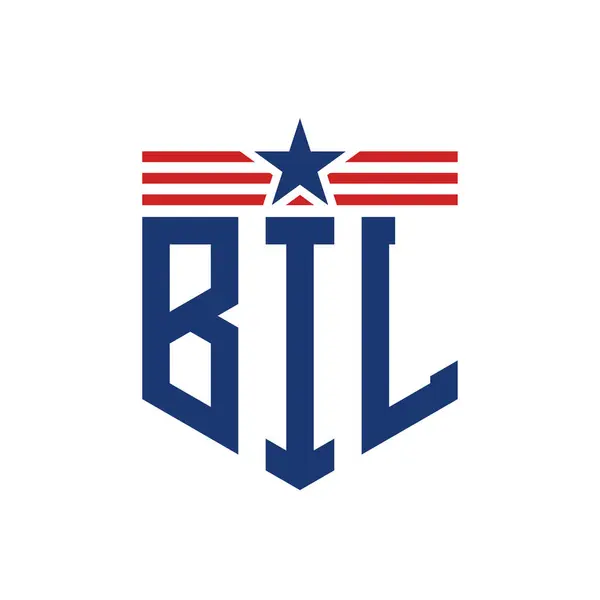 stock vector Patriotic BIL Logo with Star and American Flag Straps. Letter BIL Logo with USA Flag