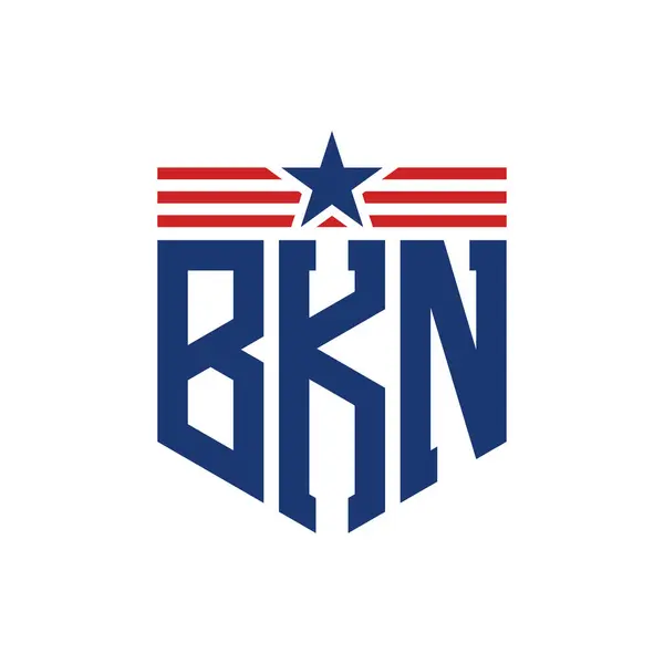 stock vector Patriotic BKN Logo with Star and American Flag Straps. Letter BKN Logo with USA Flag