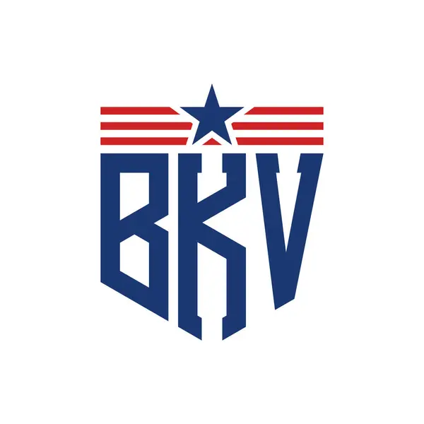 stock vector Patriotic BKV Logo with Star and American Flag Straps. Letter BKV Logo with USA Flag