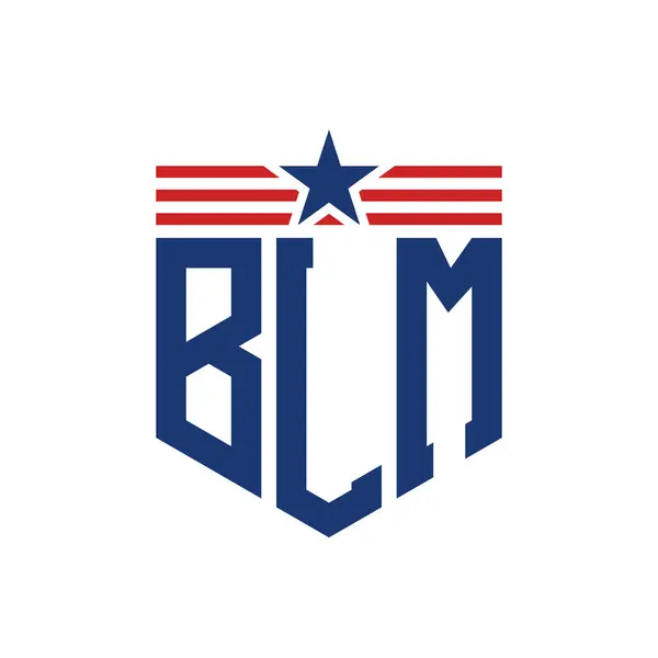 stock vector Patriotic BLM Logo with Star and American Flag Straps. Letter BLM Logo with USA Flag