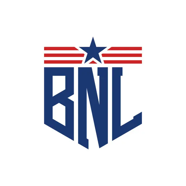 stock vector Patriotic BNL Logo with Star and American Flag Straps. Letter BNL Logo with USA Flag