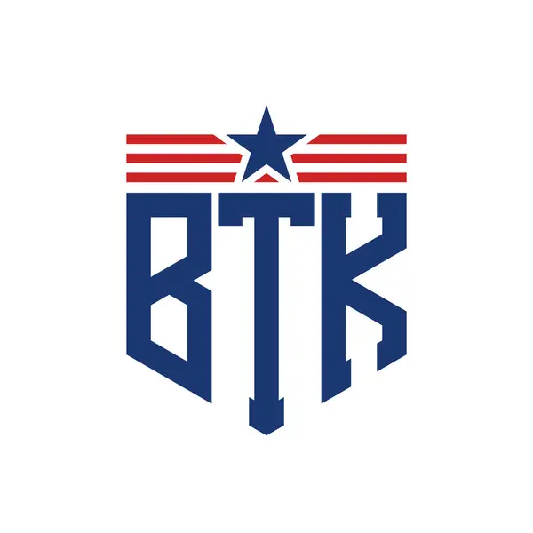 stock vector Patriotic BTK Logo with Star and American Flag Straps. Letter BTK Logo with USA Flag