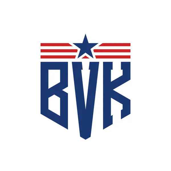 Stock vector Patriotic BVK Logo with Star and American Flag Straps. Letter BVK Logo with USA Flag