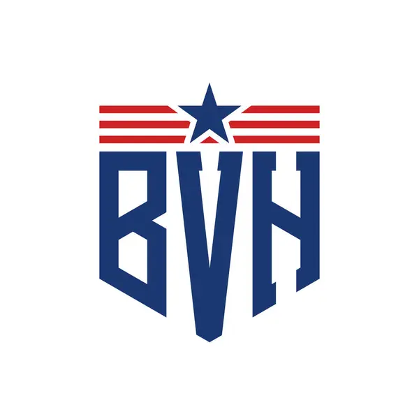 Stock vector Patriotic BVH Logo with Star and American Flag Straps. Letter BVH Logo with USA Flag