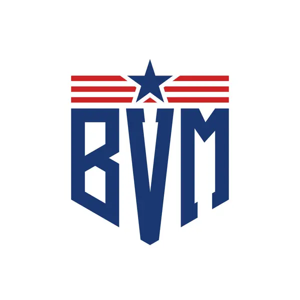 stock vector Patriotic BVM Logo with Star and American Flag Straps. Letter BVM Logo with USA Flag