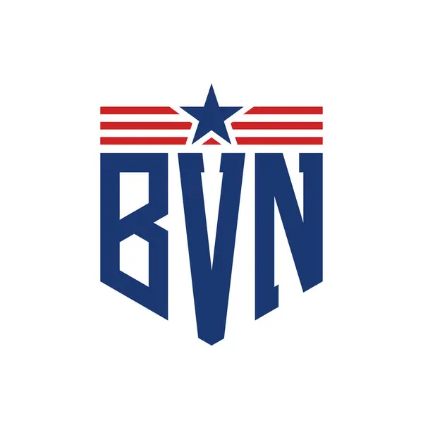 stock vector Patriotic BVN Logo with Star and American Flag Straps. Letter BVN Logo with USA Flag