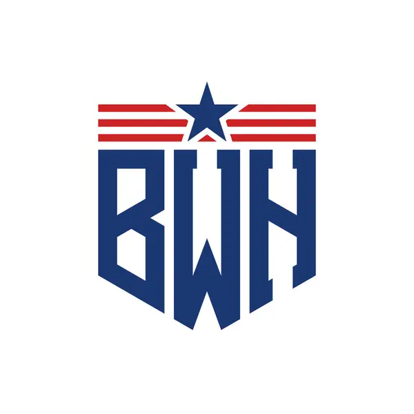 stock vector Patriotic BWH Logo with Star and American Flag Straps. Letter BWH Logo with USA Flag