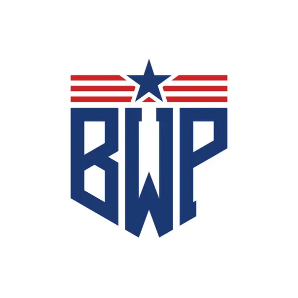 stock vector Patriotic BWP Logo with Star and American Flag Straps. Letter BWP Logo with USA Flag