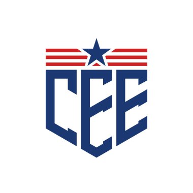 Yıldız ve Amerikan Bayrak Kayışlı Yurtsever CEE logosu. ABD Bayrağı ile CEE Logosu
