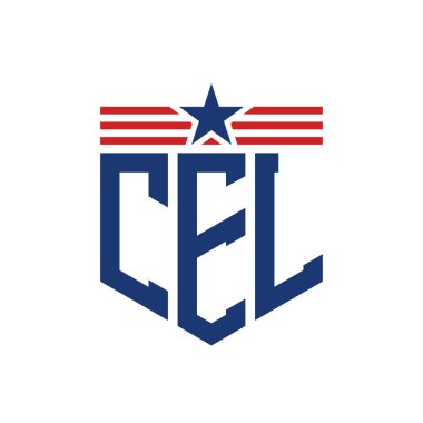Yıldız ve Amerikan Bayrak Kayışlı Yurtsever CEL logosu. ABD Bayrağı ile CEL Logosu