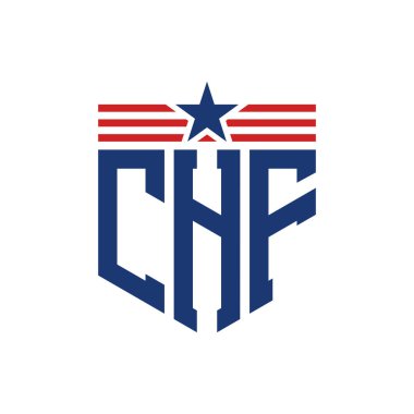 Yıldız ve Amerikan Bayrak Kayışlı Yurtsever CHF logosu. ABD Bayrağı ile CHF Logosu