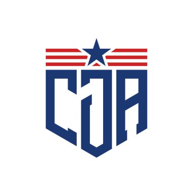 Yıldız ve Amerikan Bayrak Kayışlı Yurtsever CJA logosu. ABD Bayrağı ile CJA Logosu