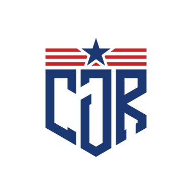 Yıldız ve Amerikan Bayrak Kayışlı Yurtsever CJR logosu. ABD Bayrağı ile CJR Logosu