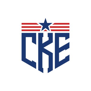 Patriotic CKE Logo with Star and American Flag Straps. Letter CKE Logo with USA Flag clipart