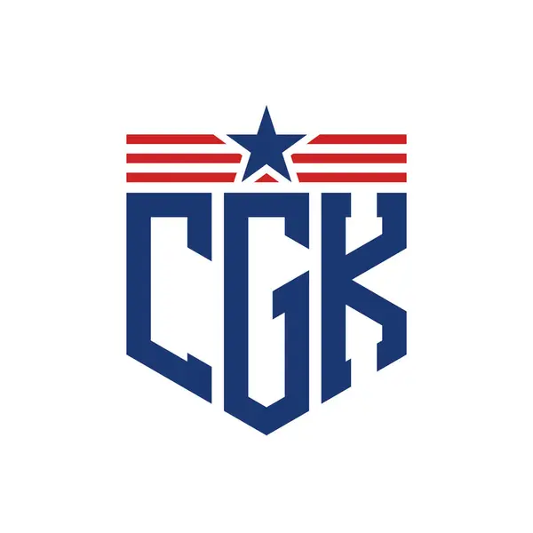 stock vector Patriotic CGK Logo with Star and American Flag Straps. Letter CGK Logo with USA Flag