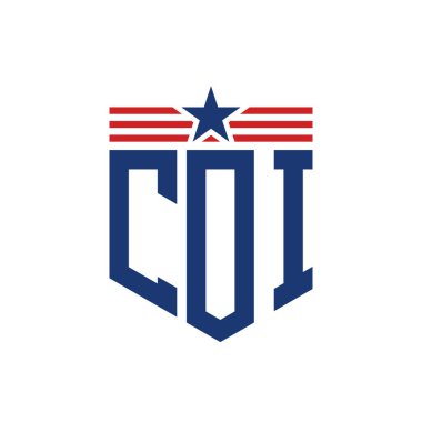 Yıldız ve Amerikan Bayrak Kayışlı Vatansever COI logosu. ABD Bayrağı ile COI logosu