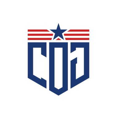 Yıldız ve Amerikan Bayrak Kayışlı Vatansever COJ logosu. ABD Bayrağı ile COJ logosu