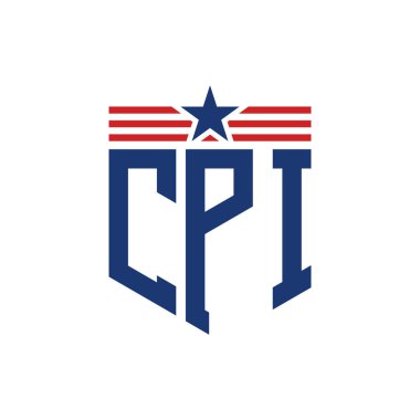 Yıldız ve Amerikan Bayrak Kayışlı Yurtsever CPI logosu. USA Flag ile CPI Harfi