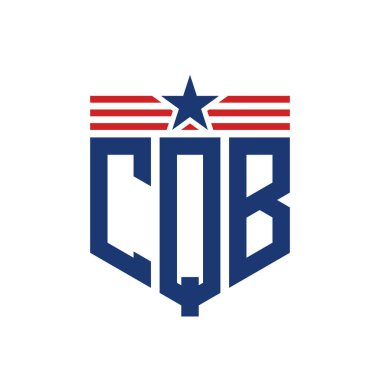 Yıldız ve Amerikan Bayrak Kayışlı Yurtsever CQB logosu. ABD Bayrağı ile CQB Harfi Logosu