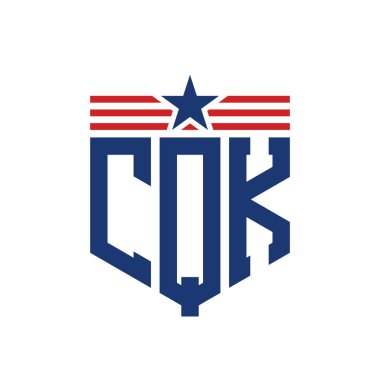 Yıldız ve Amerikan Bayrak Kayışlı Yurtsever CQK logosu. USA Flag 'lı CQK Harfi