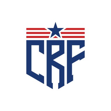 Patriotic CRF Logo with Star and American Flag Straps. Letter CRF Logo with USA Flag clipart