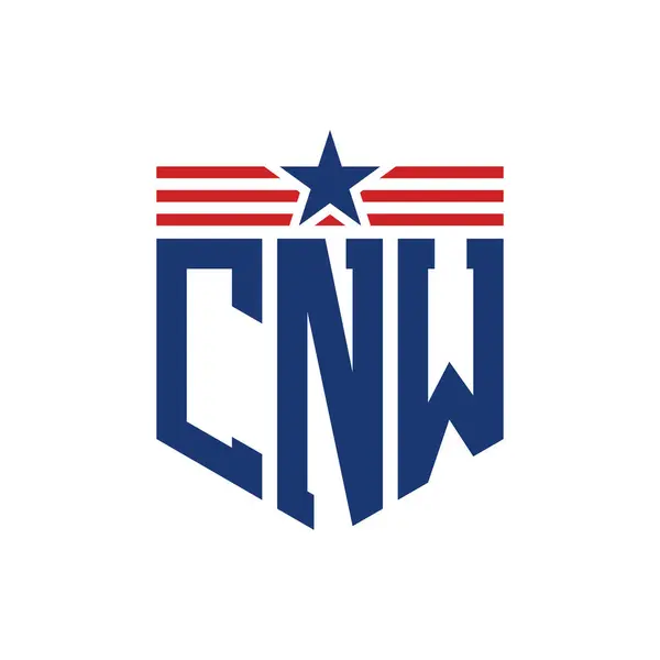 stock vector Patriotic CNW Logo with Star and American Flag Straps. Letter CNW Logo with USA Flag