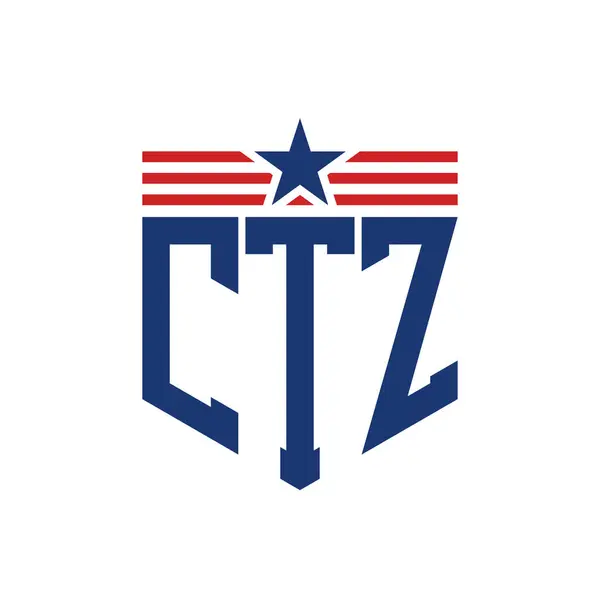 stock vector Patriotic CTZ Logo with Star and American Flag Straps. Letter CTZ Logo with USA Flag