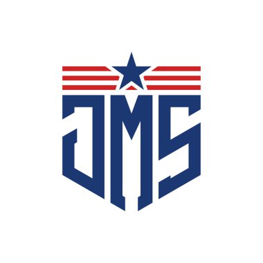 Yıldız ve Amerikan Bayrak Kayışlı Vatansever JMS Logosu. ABD Bayrağı ile JMS Logosu