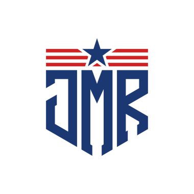 Yıldız ve Amerikan Bayrak Kayışlı Yurtsever JMR logosu. ABD Bayrağı ile JMR Logosu