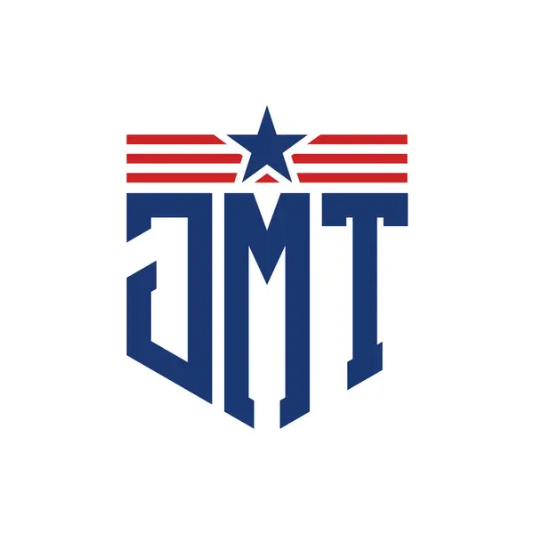 stock vector Patriotic JMT Logo with Star and American Flag Straps. Letter JMT Logo with USA Flag