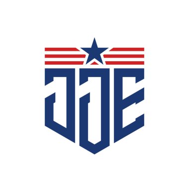 Yıldız ve Amerikan Bayrak Kayışlı Vatansever JJE logosu. ABD Bayrağı ile JJE Logosu