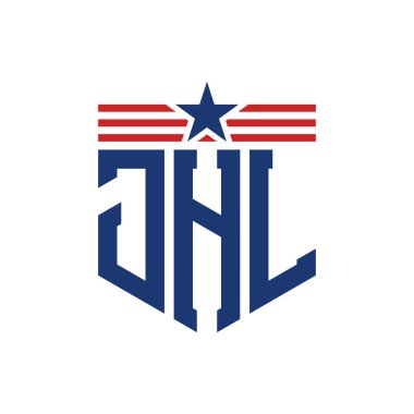 Yıldız ve Amerikan Bayrak Kayışlı Yurtsever JHL logosu. USA Flag ile Harf JHL Logosu